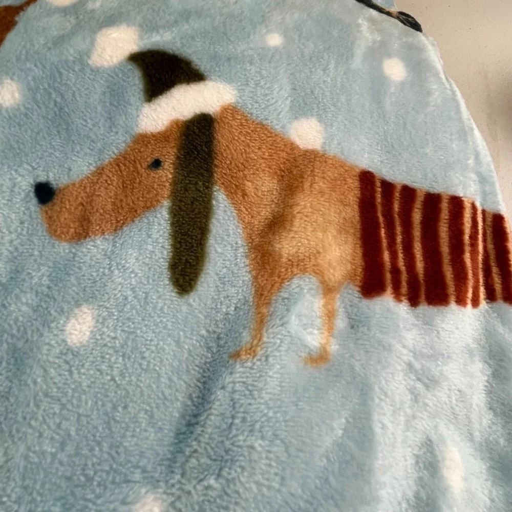 Holiday Dachshund Dog Throw Blanket 50x70 Plush Fringe Santa Hats Sweaters Doxie